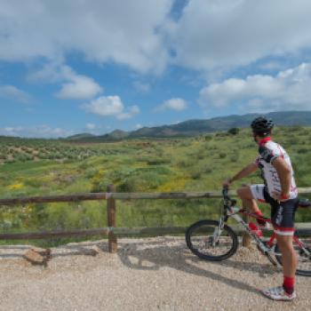 Das Chaparell Viadukt über diFarradfahrer am Weg - Via Verde del Aceite - (c) Gabriele Beautemps