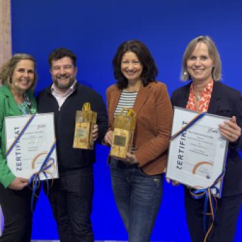 Martina Kiderle (ADFC Bayern), Marco Volpe (PDC Tourism), Susanne Volkheimer (Haßberge Tourismus e.V.), Petra Husemann-Roew (ADFC Bayern) - (c) ADFC Bayern