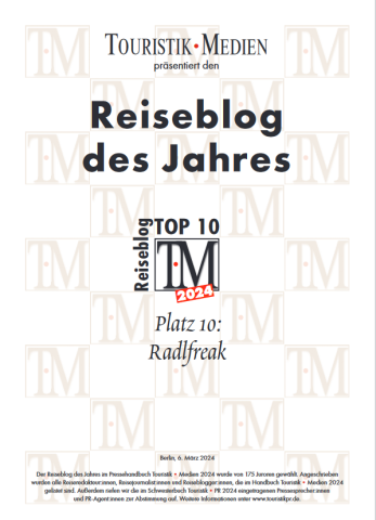 radlfreak.de - 10. Platz unter den Travel-Blog 2024 (bestplatziertes Spezial Interesst Online-Magazin Fahrrad-Tourismus)