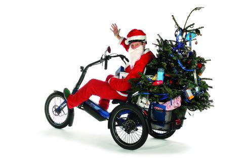 Bei Schnee und Eis mit viel Gepäck oder Anhang unterwegs: Wohl dem, der ein kippsicheres und komfortables Sesselrad wie das Delta tx von HP Velotechnik hat. Da machen Wintersport, Einkaufstour oder Geschenkauslieferung noch mal so viel Spaß - (c) HP Velotechnik